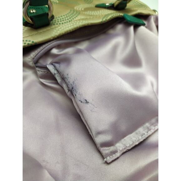 Coach Signature Brown Canvas Teal Leather Trim Zipper Satchel Crossbody Bag - Picture 13 of 14